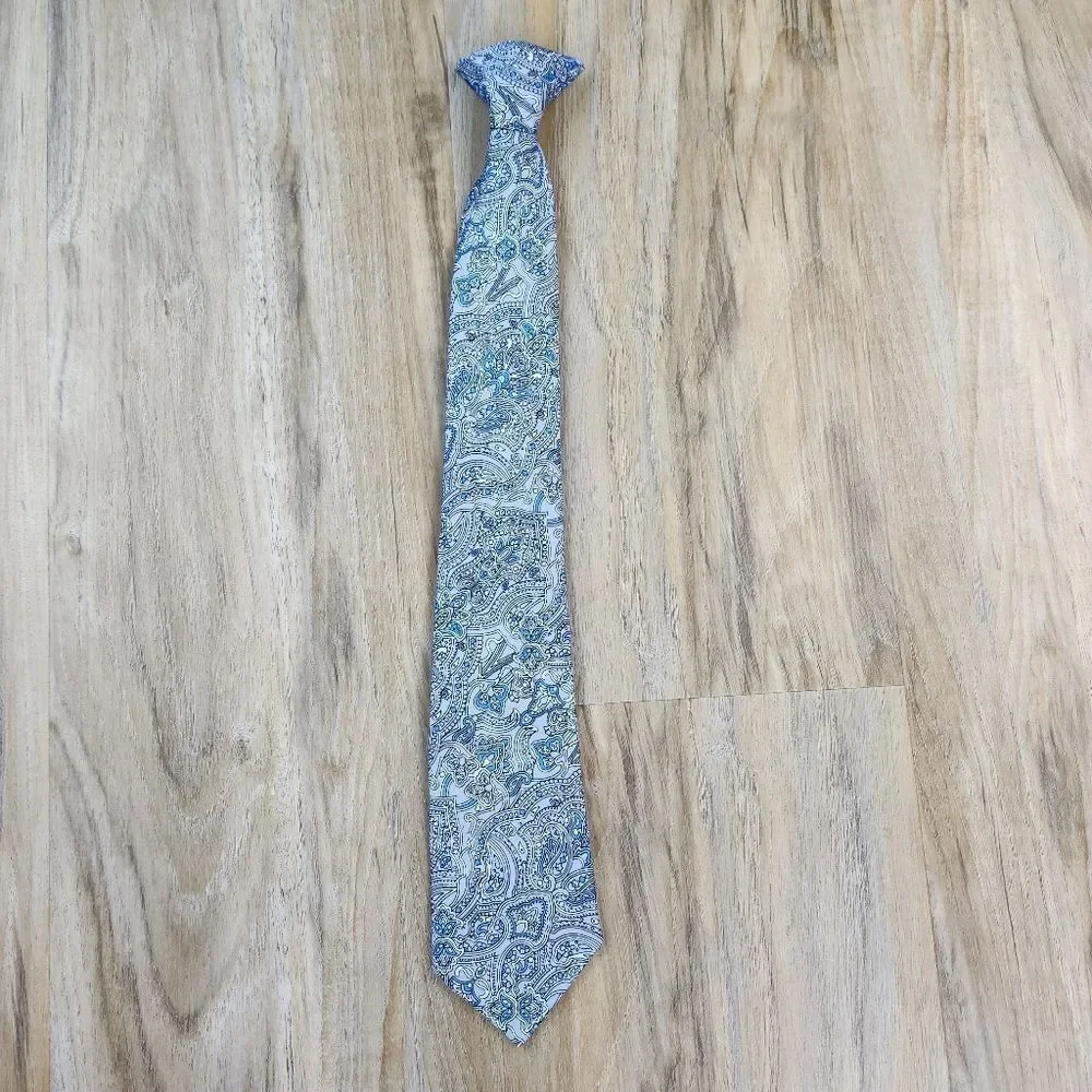💜Gray & Blue Paisley Pre-Tied Clip-on Tie Youth XLarge